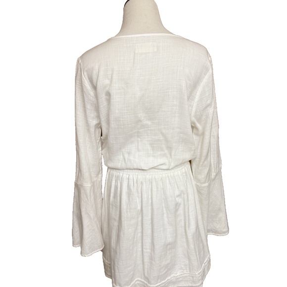 The Normal Brand Size S White Bell Sleeve Mini Dress Slub Twill Boho Tassel Trim - Picture 15 of 16